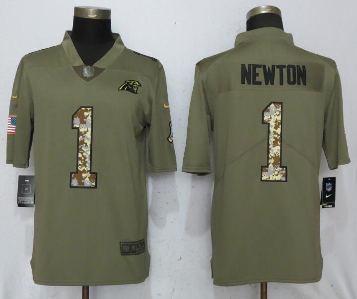 Men Carolina Panthers #1 Newton Olive Camo Carson 2017 Salute to Service Limited Nike NFL Jerseys